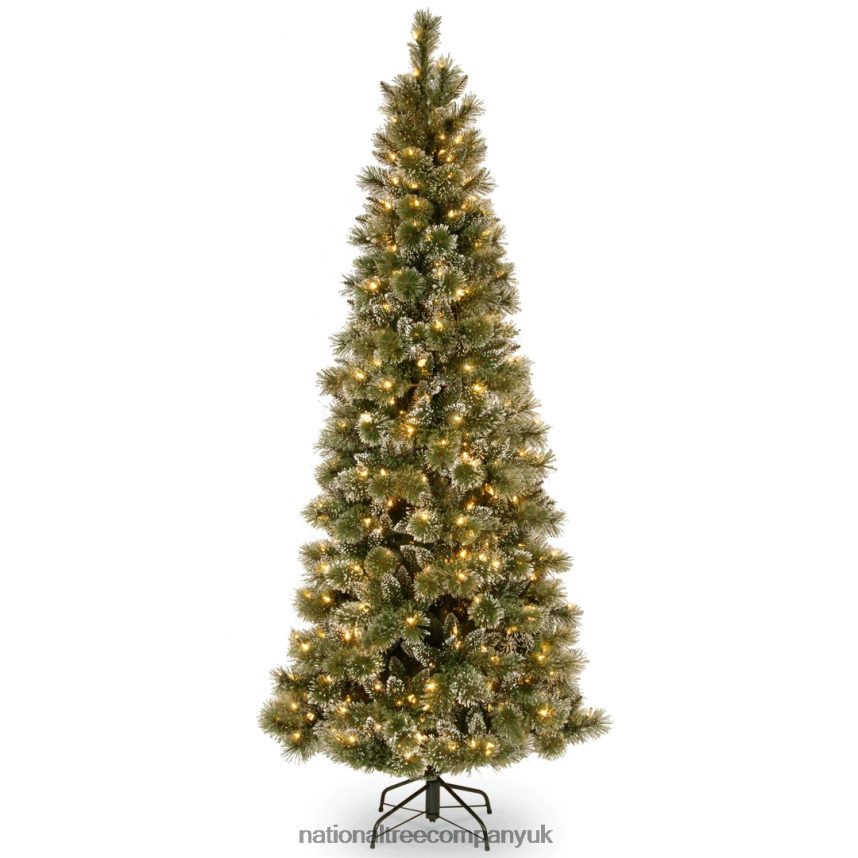 Trees | National Tree Company Pre-Lit Artificial Slim Christmas Tree Green Glittery Bristle Pine White Lights Includes Stand 65 Feet F2L4F161